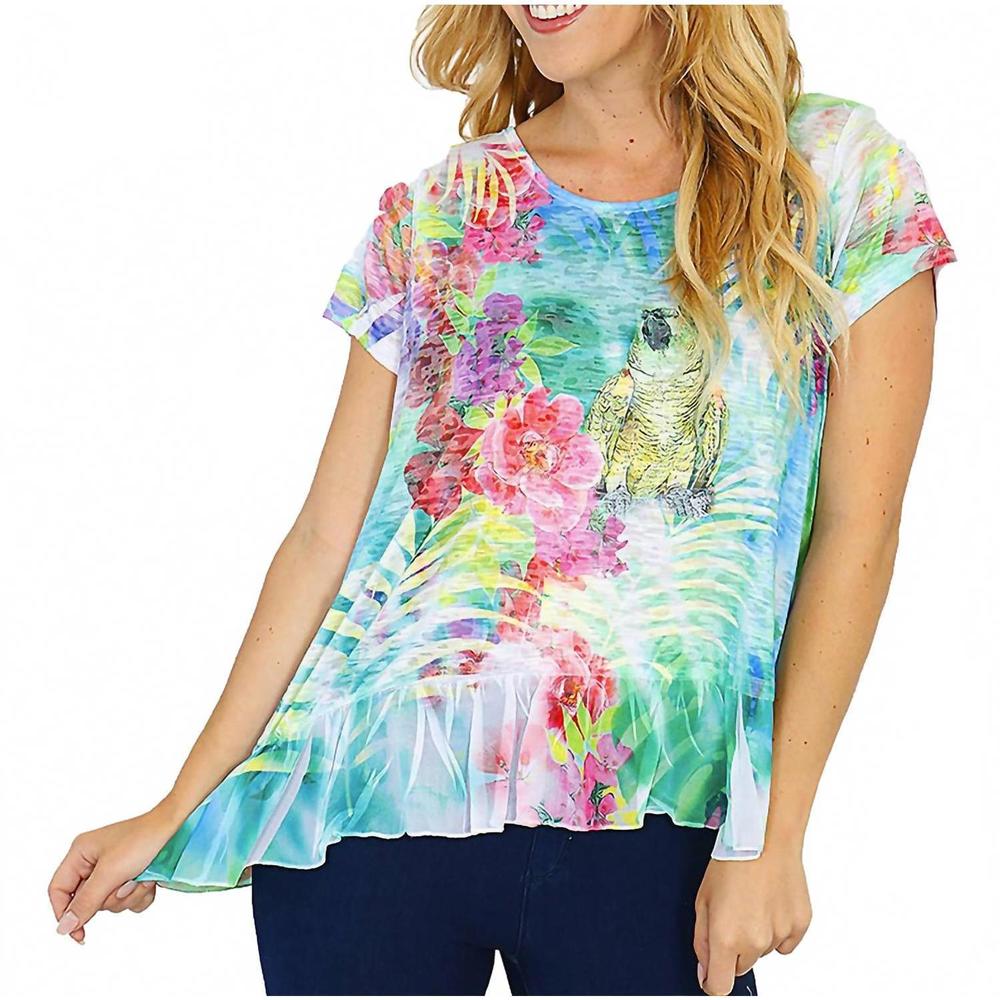 NEW IMPULSE CALIFORNIA pretty parrot tropical short sleeve top in multi bright